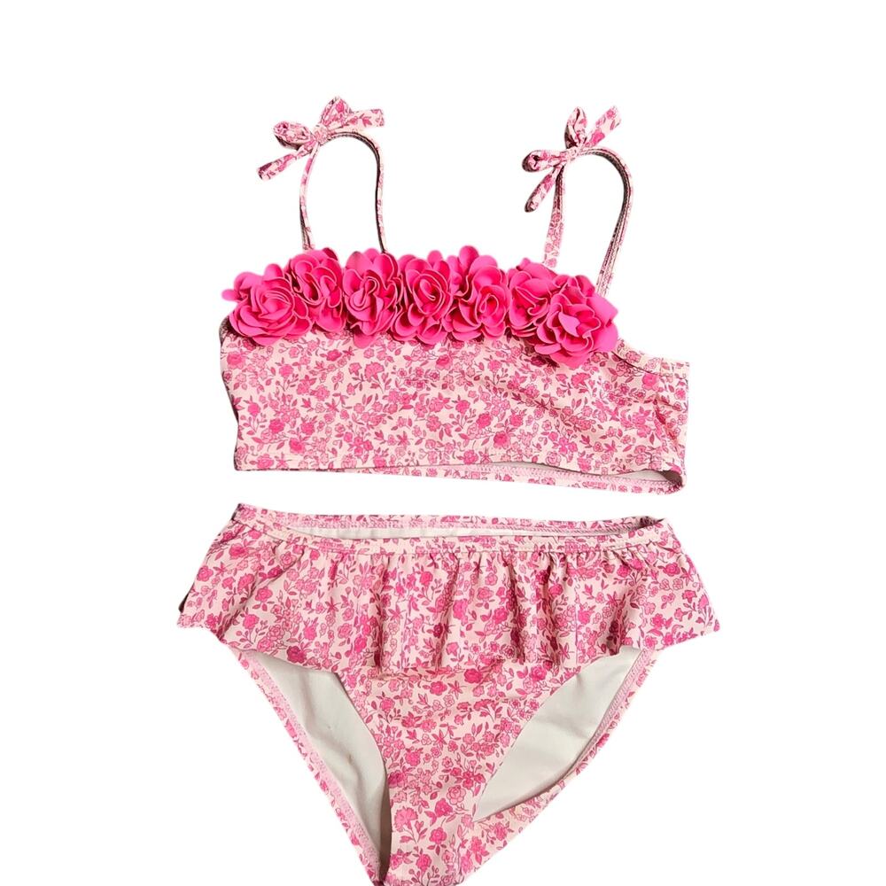 Janie & Jack Pink Floral Two Piece Swimsuit Size: 5